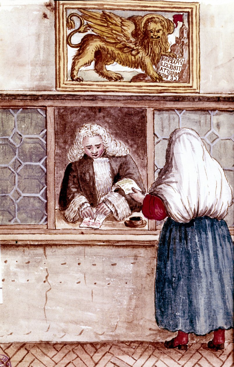 Lombard. Góra pobożności w Wenecji. Rysunek akwarelowy i tusz z rękopisu „Zwyczaje Wenecjan” Jana van Grevenbroecka (lub Giovanniego Grevembrocha (Grevenbrocha) (1731-1807) autorstwa Jan van Grevenbroeck