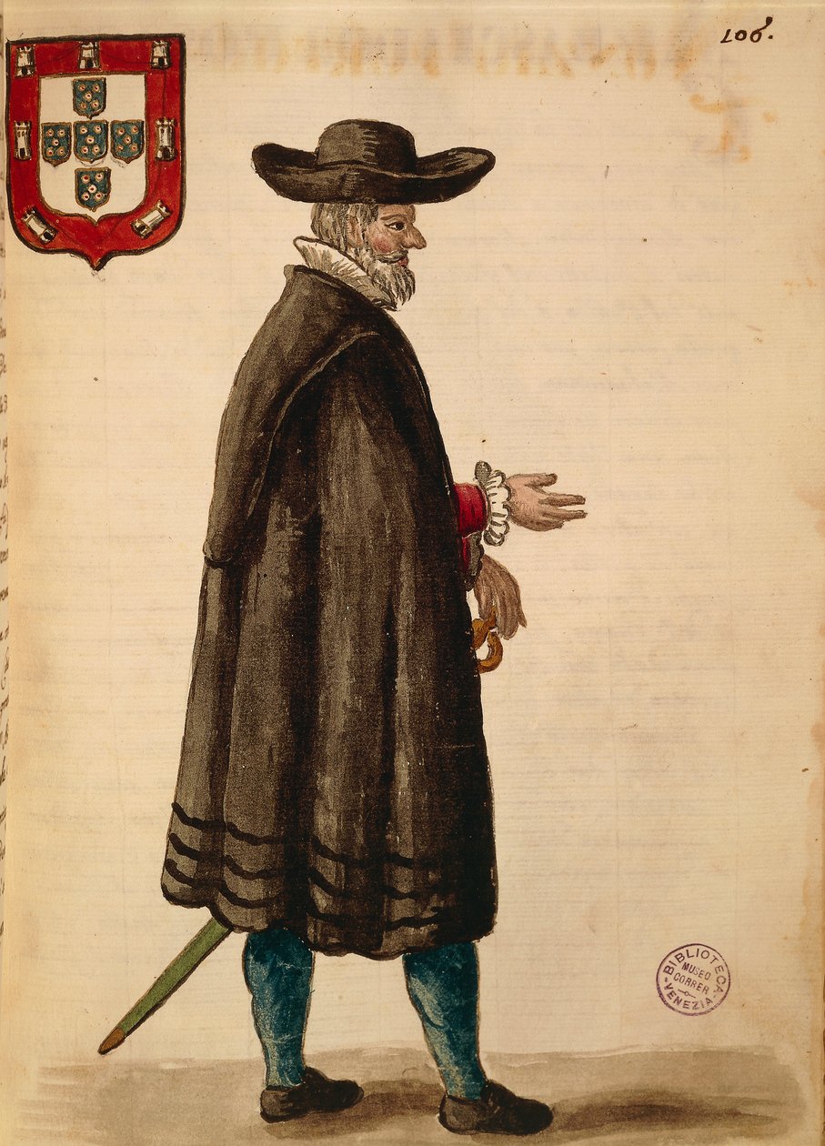 Ambasador Portugalii, Jan van Grevenbroeck lub Giovanni Grevembroch (1731-1807), Gli Donne de Veneziani, z ilustrowanej księgi kostiumów, akwarela autorstwa Jan van Grevenbroeck
