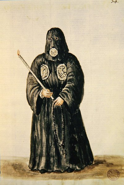 Szaty świeckiego cechu Ukrzyżowania (pióro i atrament oraz toaleta na papierze) autorstwa Jan van Grevenbroeck