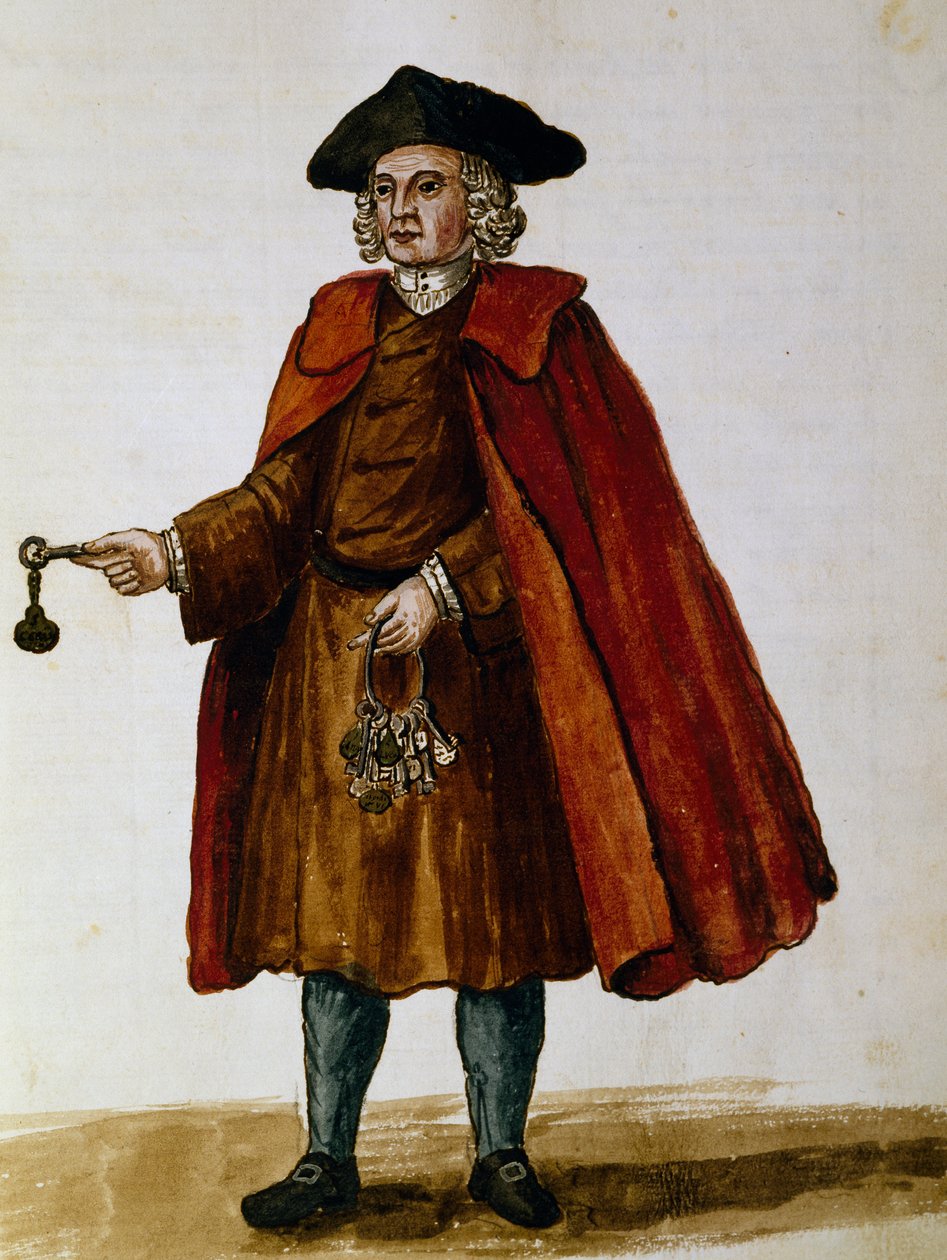 Sprzedawcy kluczy do prywatnych skrzynek na przedstawienia teatralne, akwarela Giovanniego Grevembrocha, Włochy autorstwa Jan van Grevenbroeck