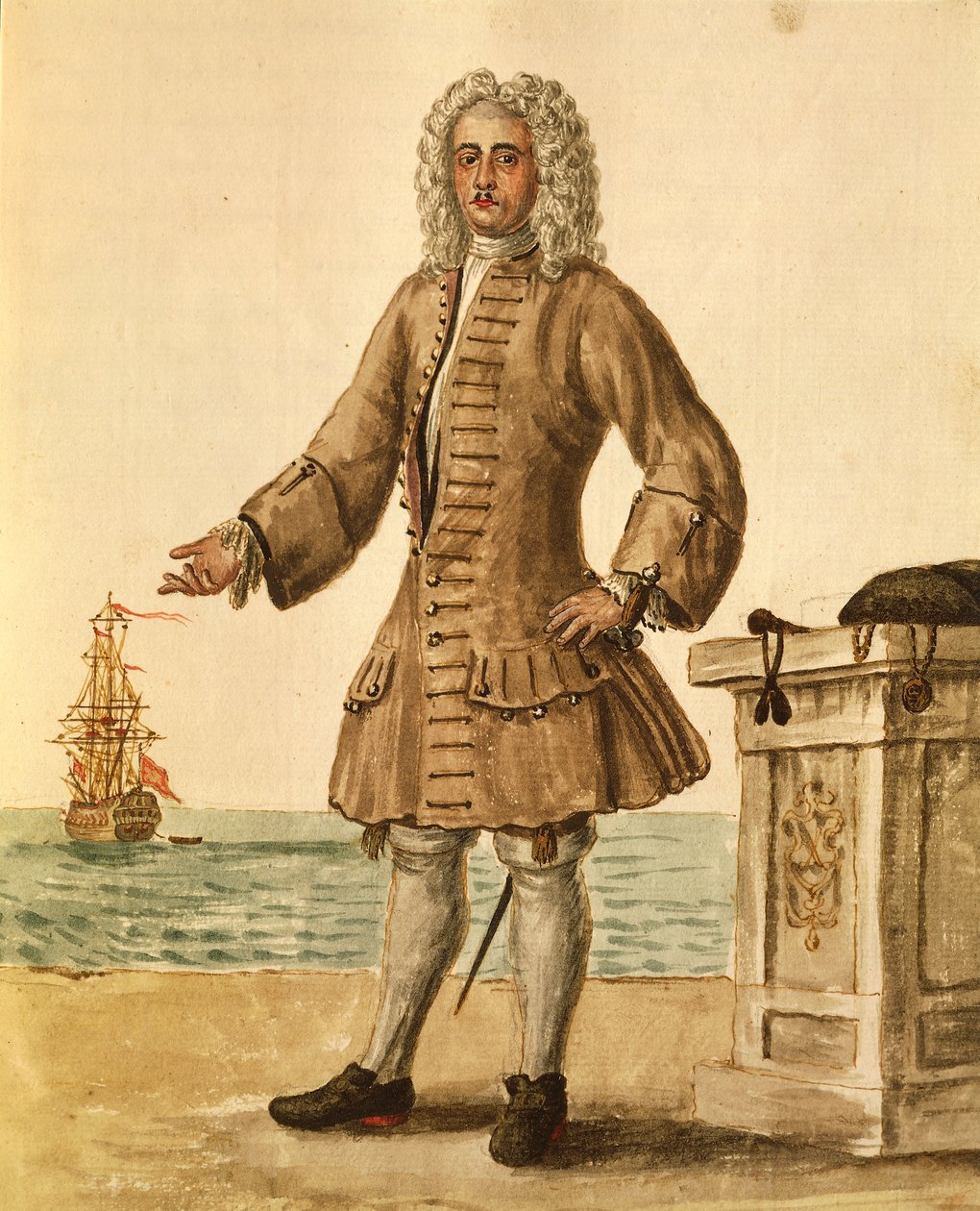 Kapitan statku Republiki Weneckiej, Jan van Grevenbroeck lub Giovanni Grevembroch (1731-1807), Gli Abiti de Veneziani, z ilustrowanej księgi kostiumów, akwarela autorstwa Jan van Grevenbroeck