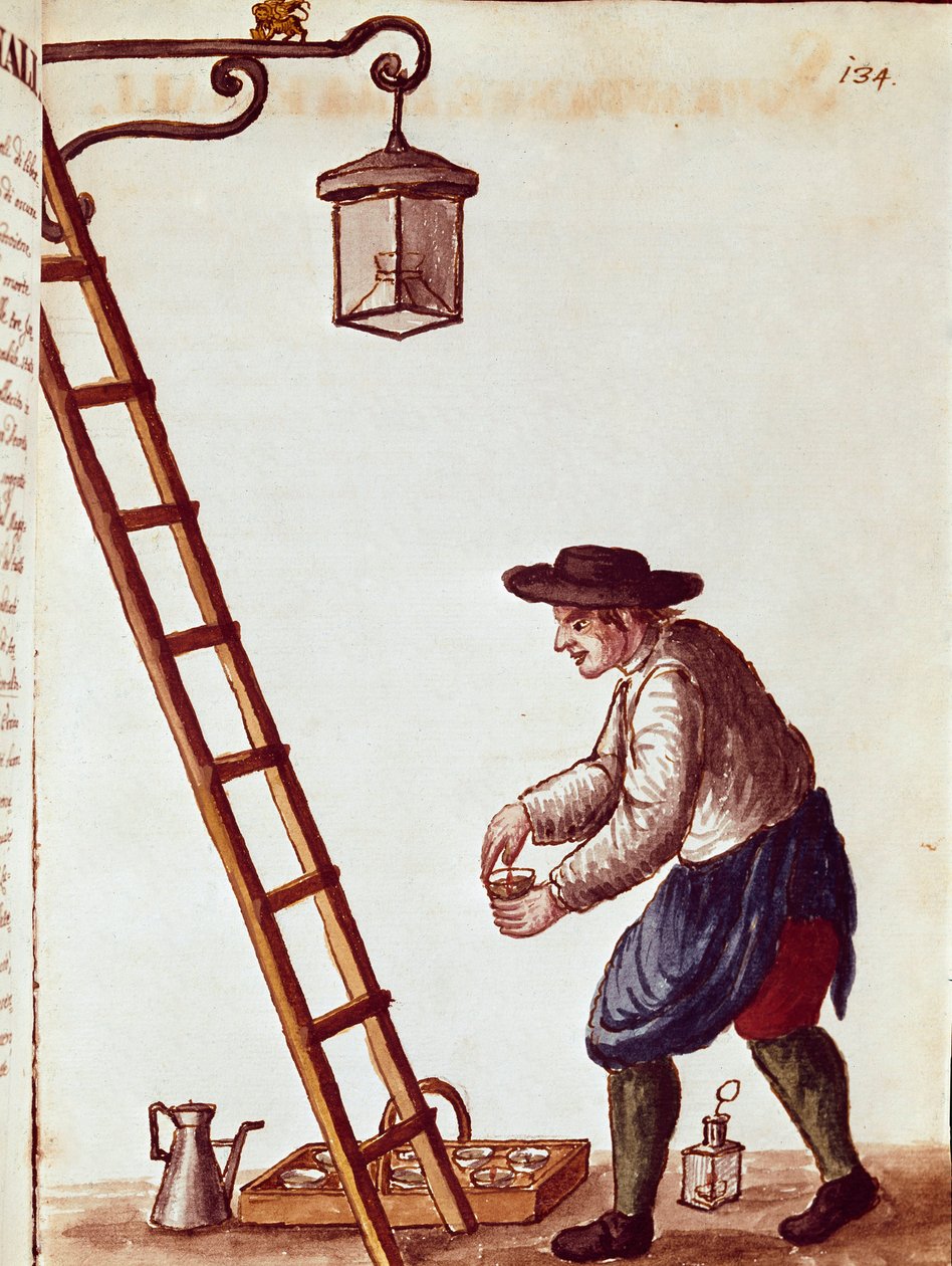 Małe metier: lampy oświetleniowe Rysunek akwarelowy i tusz z rękopisu Jana van Grevenbroecka (lub Giovanni Grevembroch (Grevenbroch) (1731-1807) autorstwa Jan van Grevenbroeck
