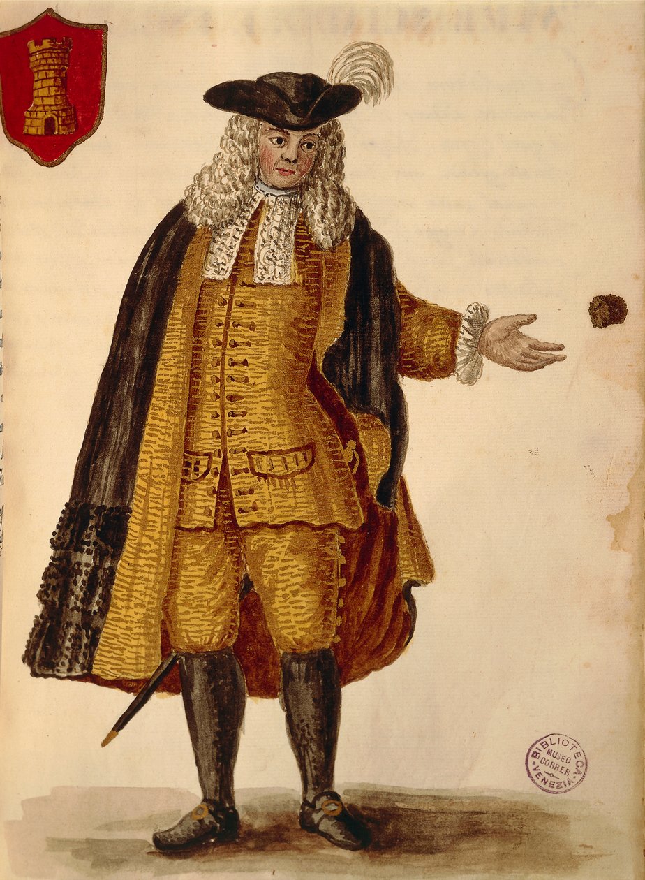 Ambasador Hiszpanii, Jan van Grevenbroeck lub Giovanni Grevembroch (1731-1807), Gli Abiti de Veneziani, z ilustrowanej księgi kostiumów, akwarela autorstwa Jan van Grevenbroeck