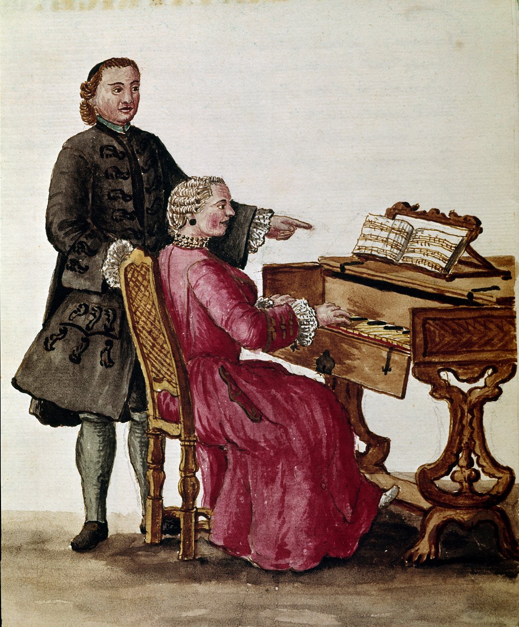 Śpiewak (śpiewak operowy grający na pianinie) Rysunek akwarelowy i tusz pochodzi od Jana van Grevenbroek (lub Giovanni Grevenbroich (Grevenbroich) (1731-1807) autorstwa Jan van Grevenbroeck