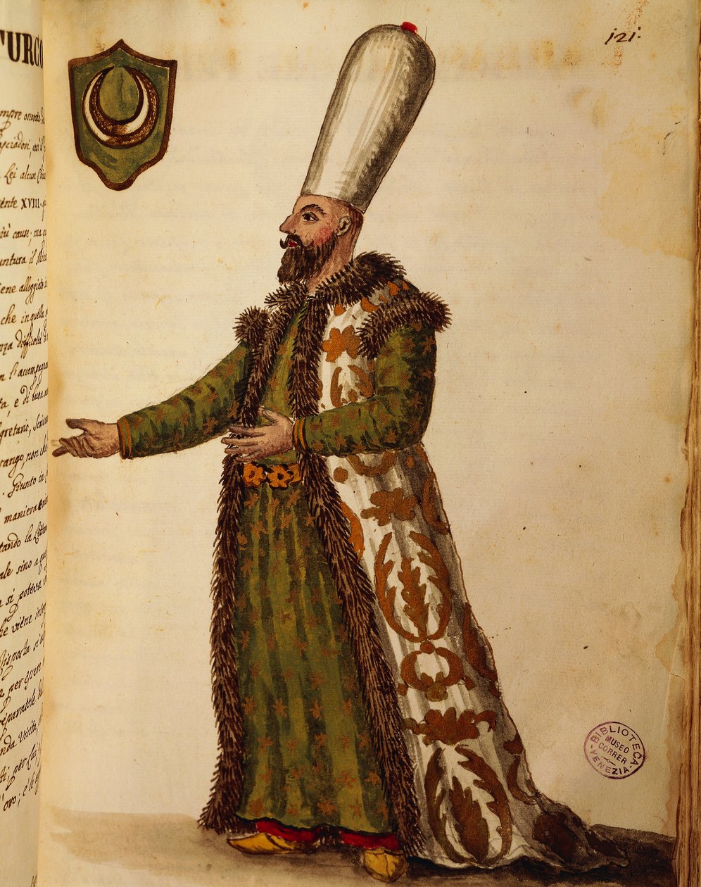 Ambasador Turcji w Wenecji, kolorowa rycina Giovanniego di Grevembrocha, z Gli abbigliamento de veneziani (kostiumy Wenecjan), tom II, tablica 121 autorstwa Jan van Grevenbroeck