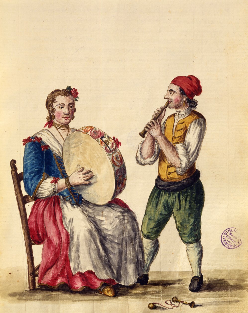 Muzyk wenecki (pióro i atrament oraz toaleta na papierze) autorstwa Jan van Grevenbroeck