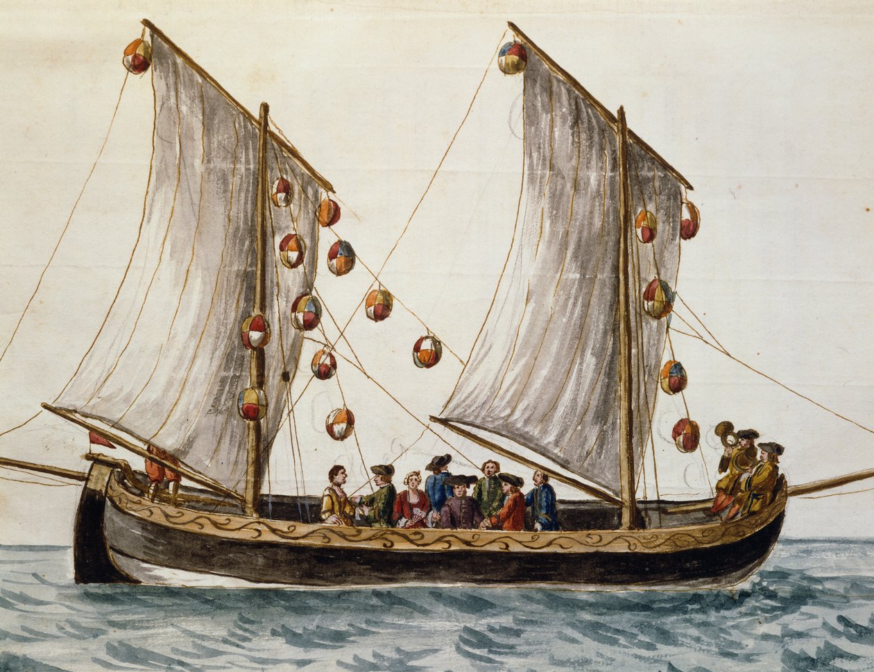 Łódź wenecka wystrojona na Święto Odkupiciela, Jan Grevenbroeck (1731-1807), akwarela, Włochy autorstwa Jan van Grevenbroeck
