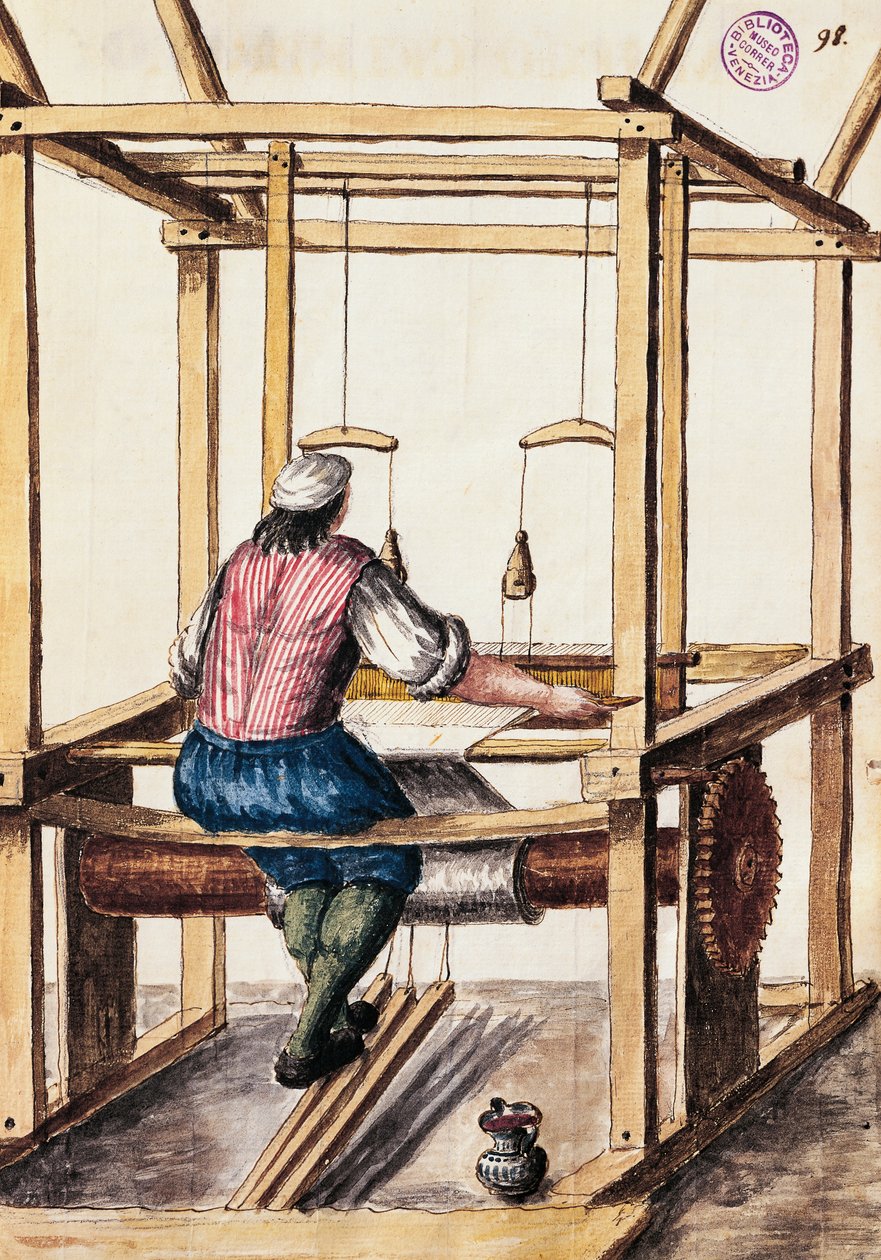 Tkacz, ilustracja Jan van Grevenbroeck (1731-1807) z rękopisu Suknia Wenecjan, Włochy autorstwa Jan van Grevenbroeck