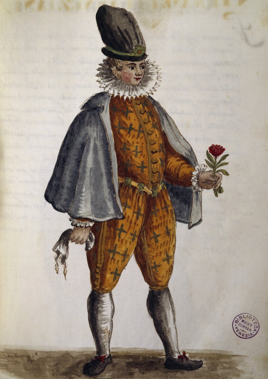 Młoda Wenecjanka, akwarela z stroju weneckiego, niemal w każdym wieku, starannie zebrana i namalowana w XVIII wieku, Jan van Grevenbroek lub Giovanni Grevenbroich (1731-1807), Włochy autorstwa Jan van Grevenbroeck