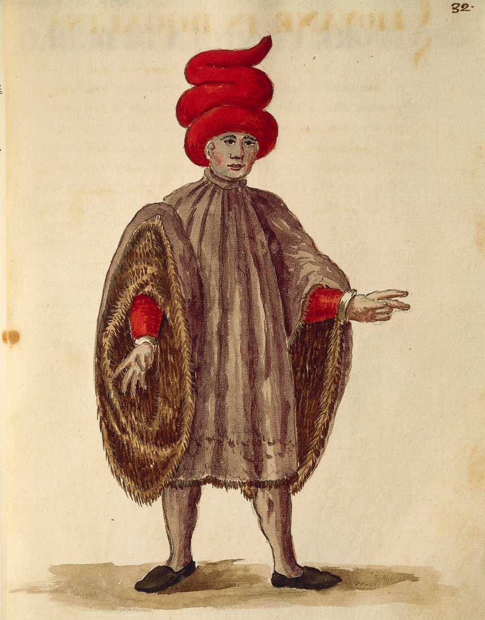 Młody mężczyzna ubrany "Dogalina", formalna szata z szerokimi rękawami, Jan van Grevenbroeck lub Giovanni Grevembroch (1731-1807), Gli Abiti de Veneziani, z ilustrowanej księgi kostiumów, akwarela autorstwa Jan van Grevenbroeck