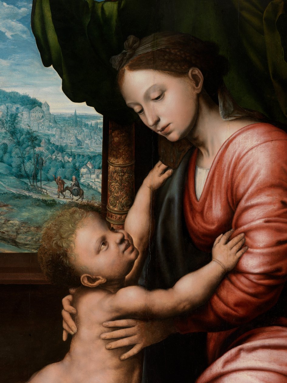 Fragment Matki Boskiej z Dzieciątkiem (olej na desce) autorstwa Jan van Hemessen