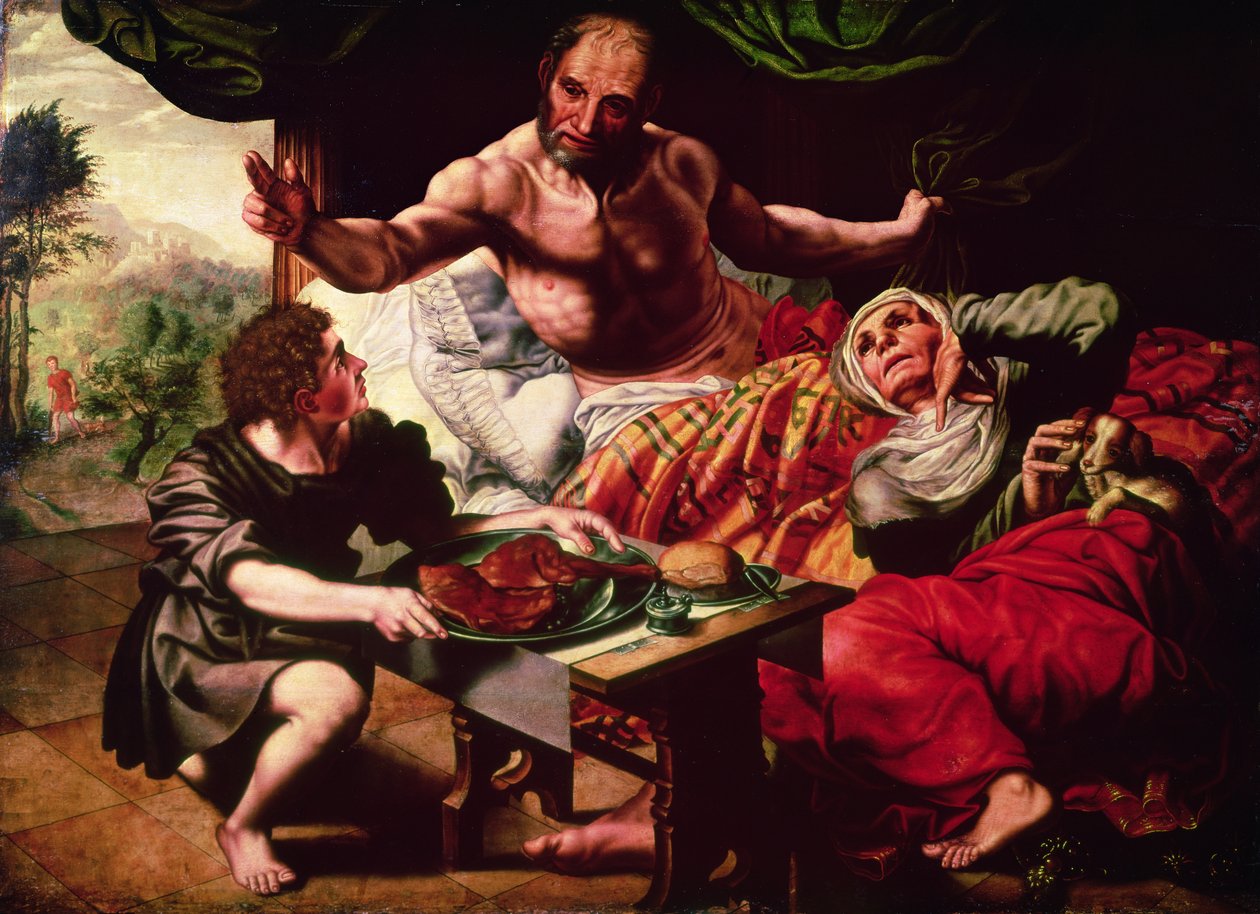 Izaak błogosławi Jakuba autorstwa Jan van Hemessen
