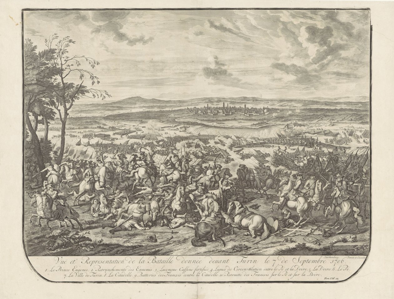 Ontzeta van Turijna, 1706 Widok i przedstawienie bitwy wydanej przed Turynem 7 września 1706 r. (tytuł na obiekcie) autorstwa Jan van Huchtenburg