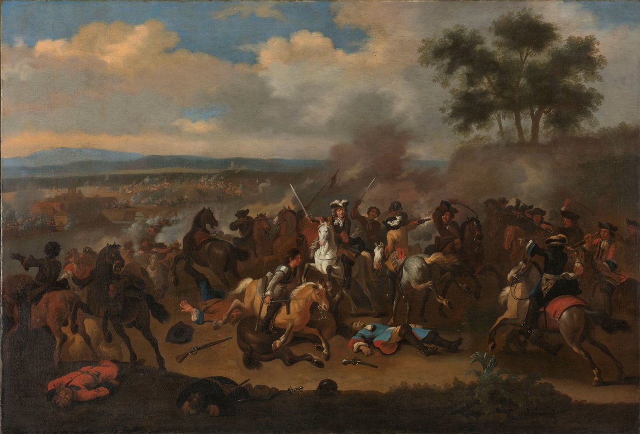 Bitwa pod Boyne w Irlandii pomiędzy królami Jakubem II i Wilhelmem III, 12 lipca 1690 r autorstwa Jan van Huchtenburg