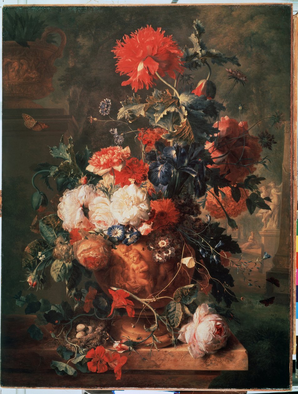 „Bukiet kwiatów” (Kwiaty) Reprezentowane są również gniazda z jajami i owadami (m.in. motyl, mucha, mrówka i biedronka) Obraz Jana van Huysumsa (1682-1749) 1722 Muzeum Ermitażu Sankt Petersburg autorstwa Jan van Huysums
