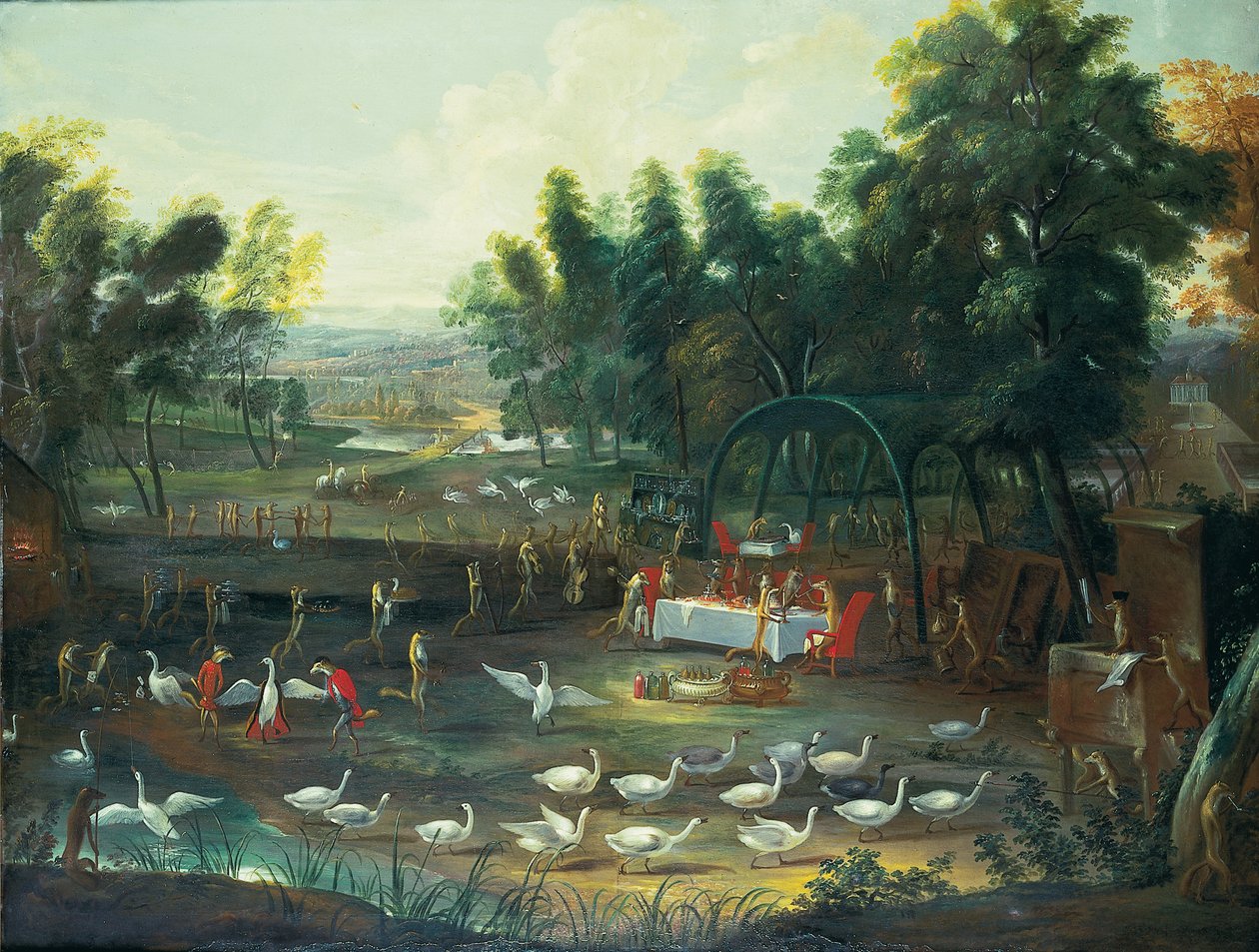 Fete champetre lisów i łabędzi autorstwa Jan van Kessel