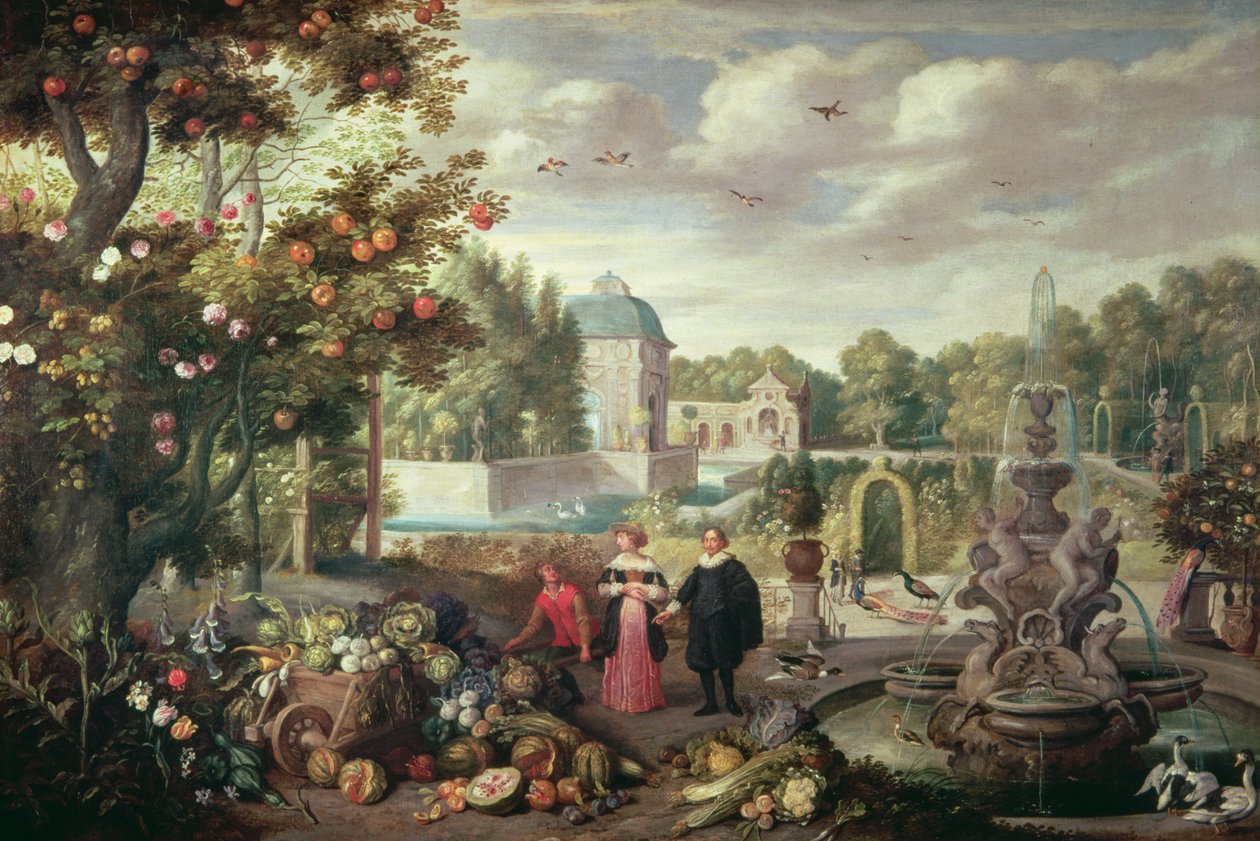 Scena ogrodowa z fontanną autorstwa Jan van Kessel the Elder