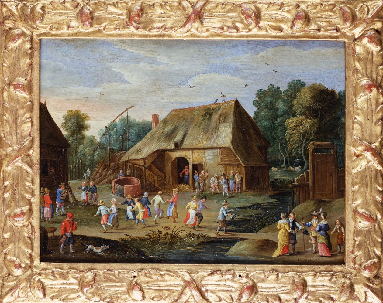 Szlachta na tańcu chłopskim na podwórku autorstwa Jan van Kessel