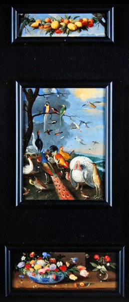 Martwa natura tableaux - girlanda z owoców, różne ptaki, bukiety autorstwa Jan van Kessel the Elder