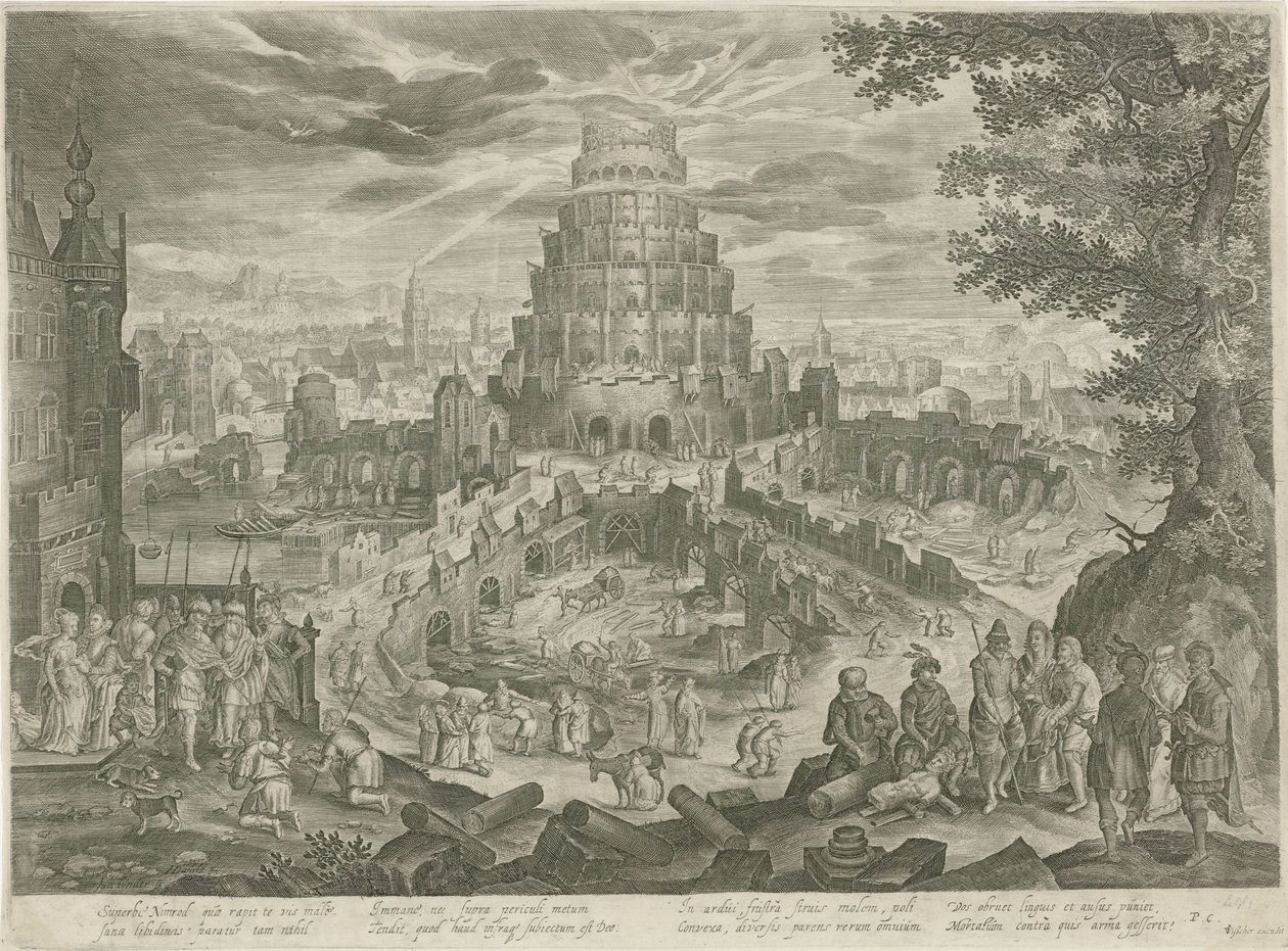 Nimrod buduje Wieżę Babel Biblia Królewska (tytuł serii) autorstwa Jan van Londerseel