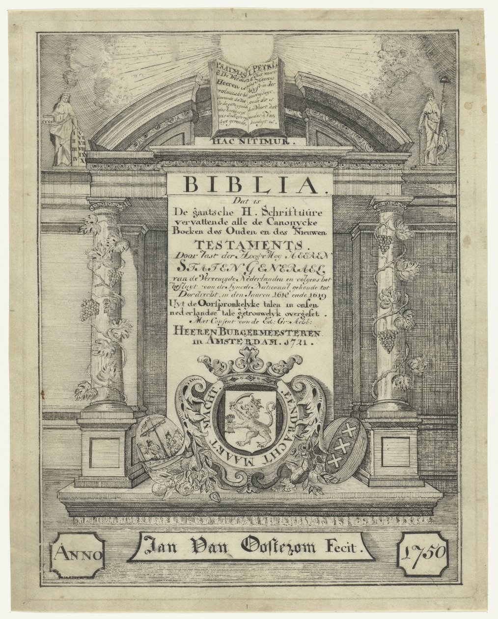 Strona tytułowa Biblii z 1721 r. autorstwa Jan van Oosterom