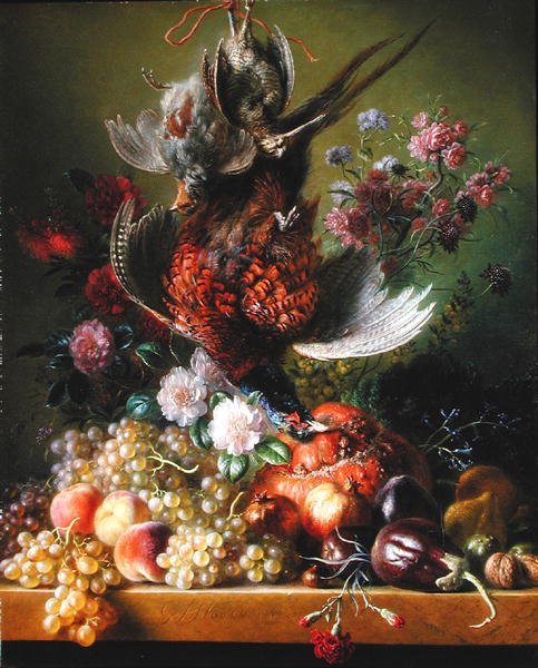 Martwa natura z bażantem i kwiatami, 1838-39 autorstwa Jan van Os