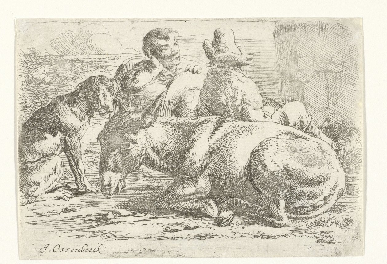 Dwóch odpoczywających poganiaczy osłów autorstwa Jan van Ossenbeeck
