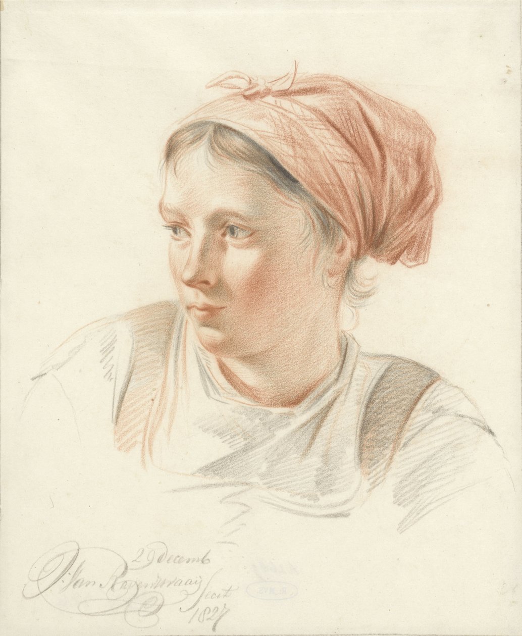 Portret młodej kobiety, trzy czwarte w lewo autorstwa Jan van Ravenswaay