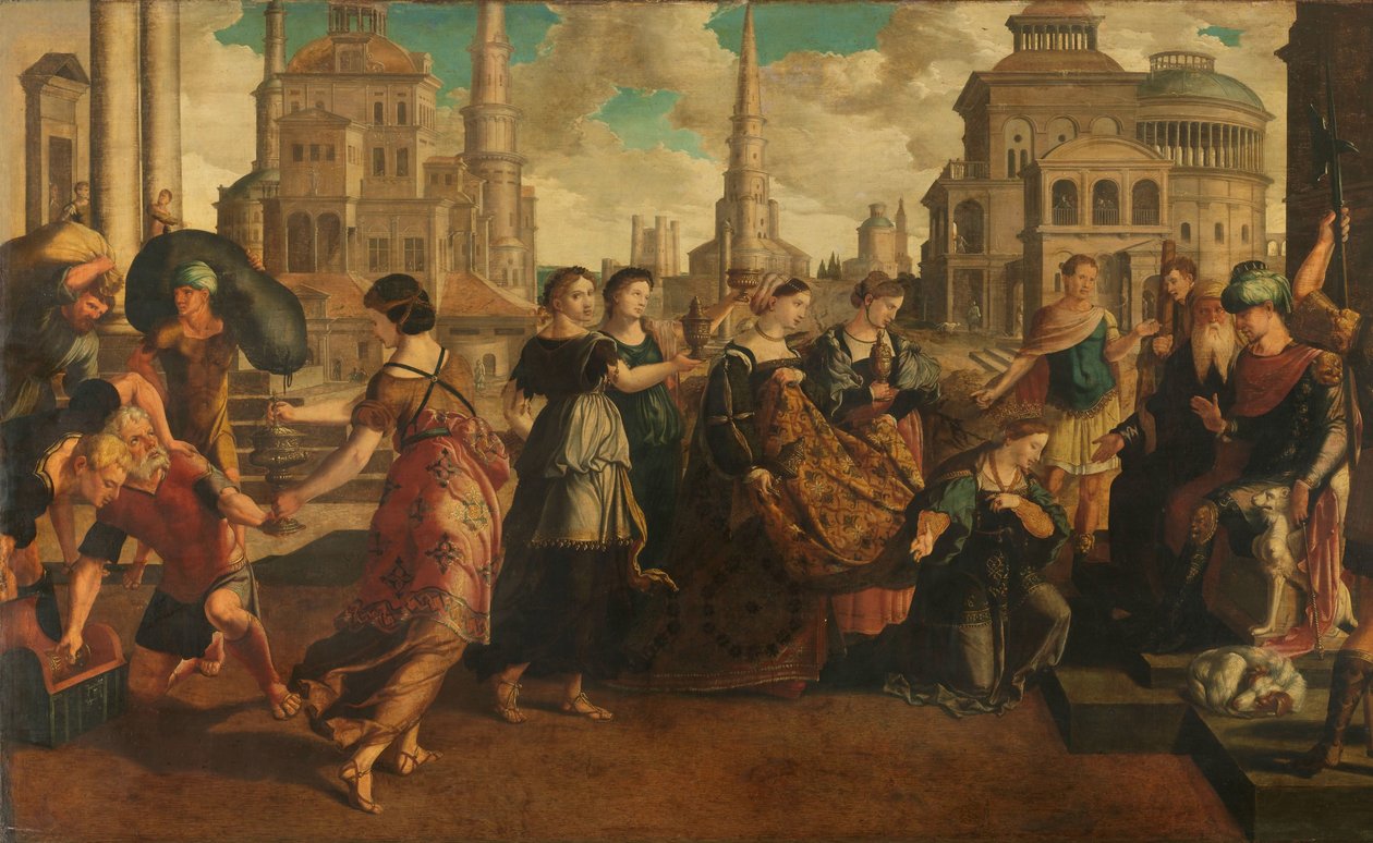 Salomon i królowa Saby autorstwa Jan van Scorel (circle of)