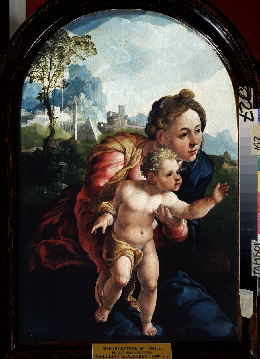 Dziewica z Dzieciątkiem (Dziewica z Dzieciątkiem). Obraz Jana Van Scorela (1495-1562). Olej na drewnie, 66 x 45 cm autorstwa Jan van Scorel