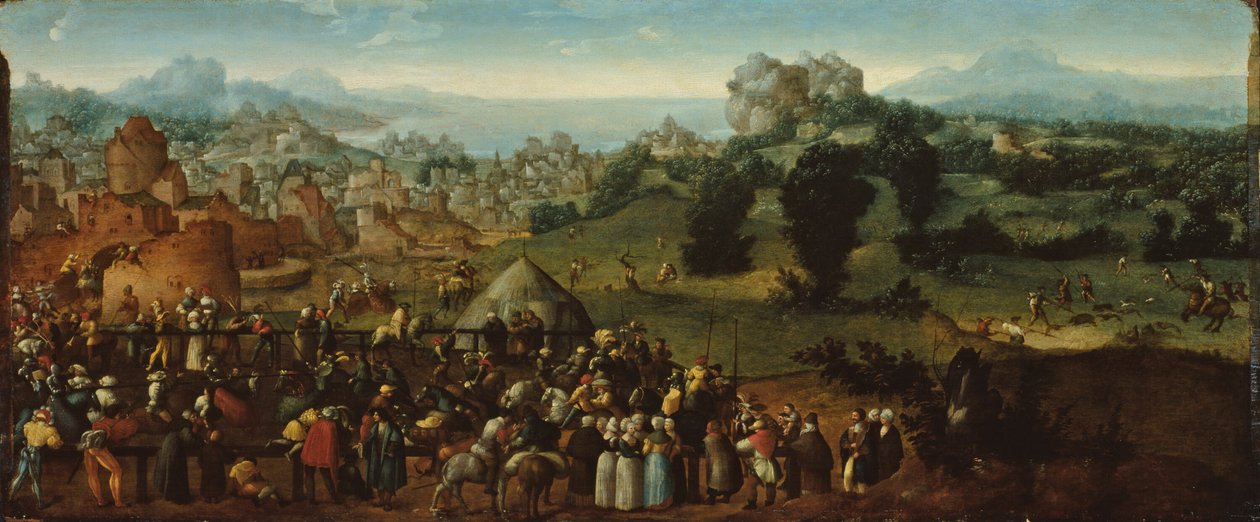 Krajobraz z Turniejem i Łowcami autorstwa Jan van Scorel