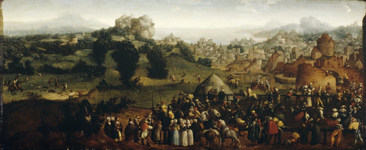 Krajobraz z turniejem i myśliwymi, 1519-20 autorstwa Jan van Scorel