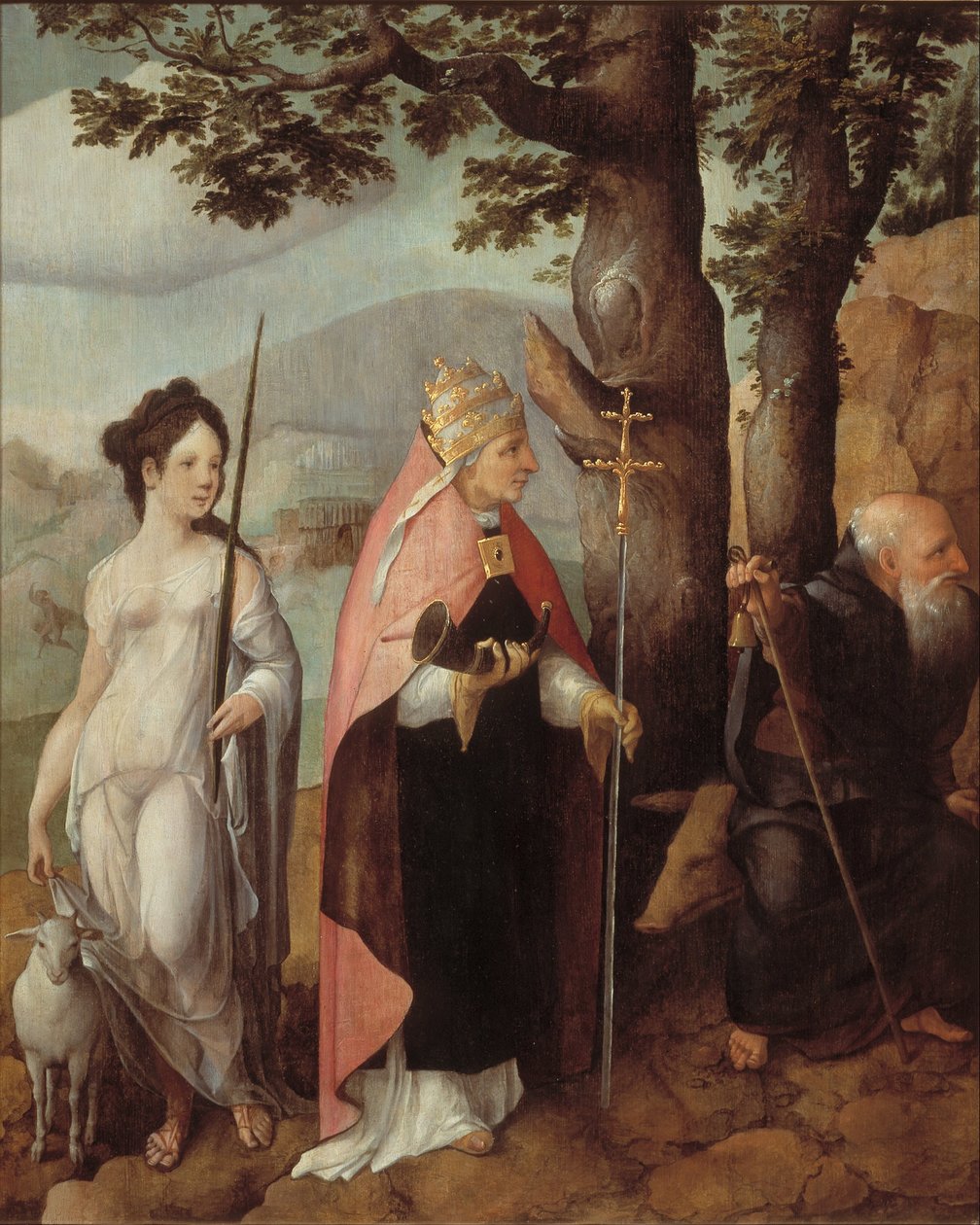Tryptyk z Wjazdem Chrystusa do Jerozolimy, świętymi i na zewnętrznej stronie skrzydeł, patronami rodziny Van Lokhorst. autorstwa Jan van Scorel
