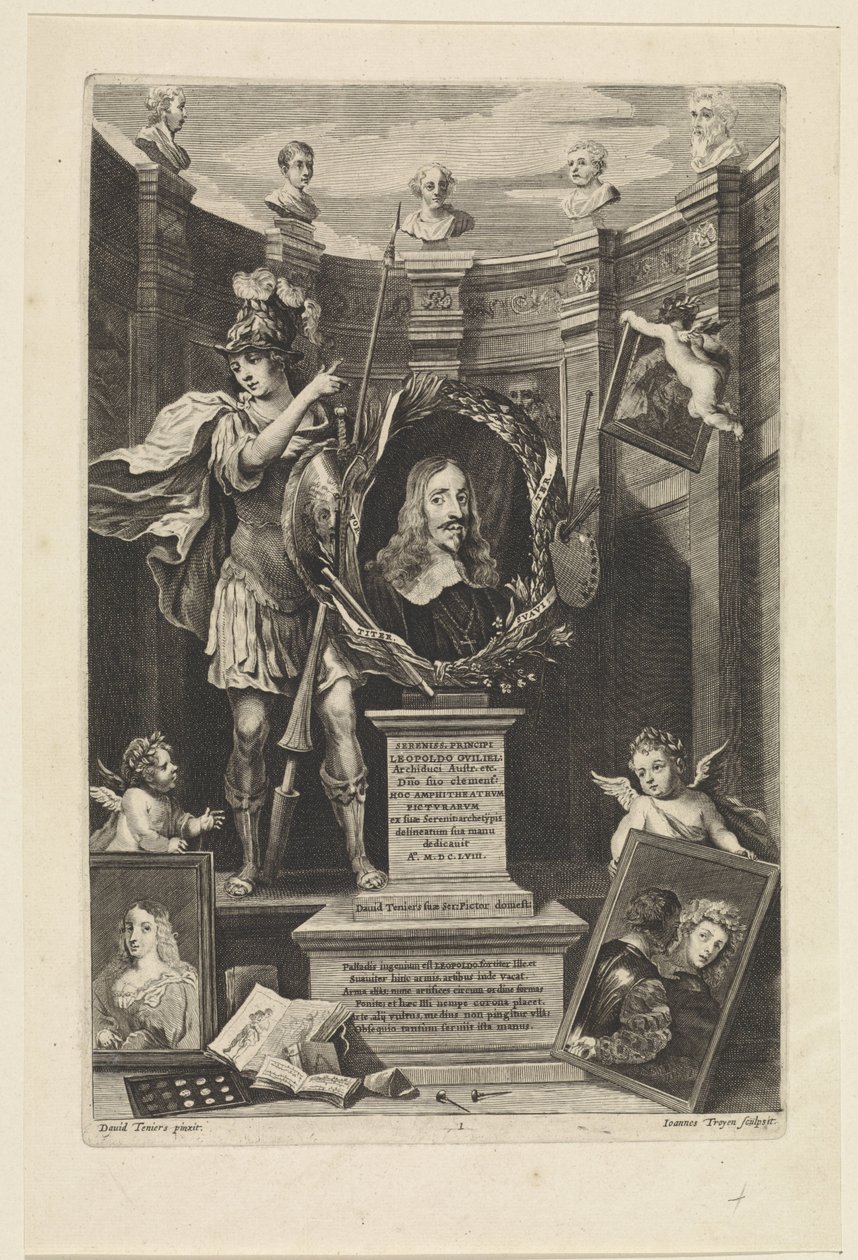 Portret arcyksięcia Leopolda Wilhelma Austrii jako kolekcjonera sztuki Theatrum Pictorium (tytuł serii) Strona tytułowa dla: David Teniers, Theatrum Pictorium, 1658 autorstwa Jan van Troyen