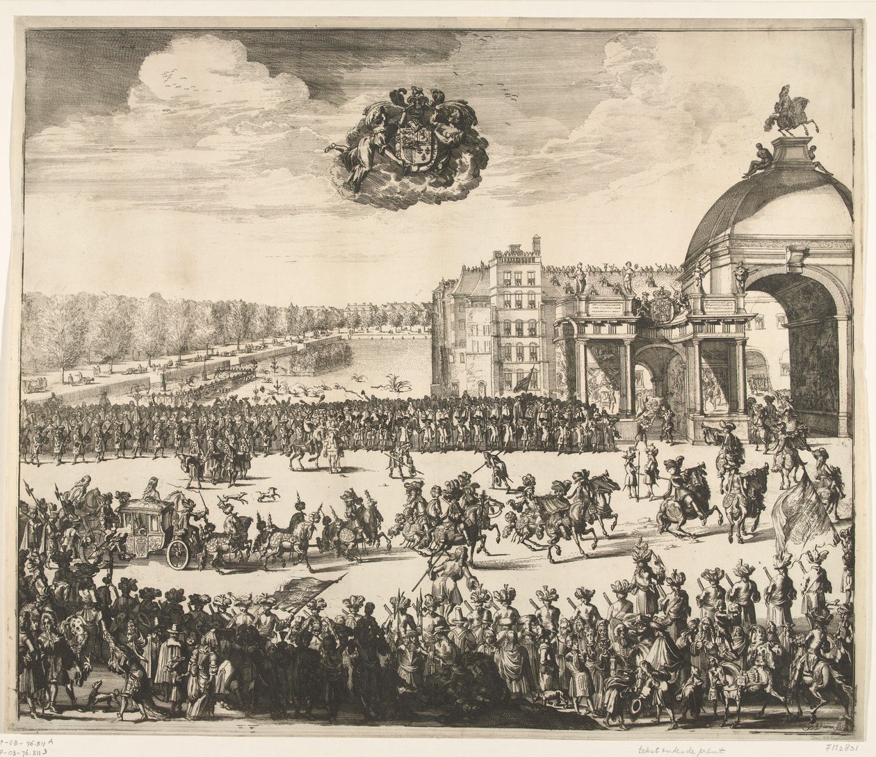Wjazd króla Wilhelma III do Hagi, 1691 Na Blyde, bardzo pożądany i pierwszy królewski Inhalingh Wilhelma III, króla Anglii, Szkocji, Vranckrycka i Yerlandta itd. Binnen Haga 5 lutego, w den Jaere 1691 (tytuł na autorstwa Jan van Vianen