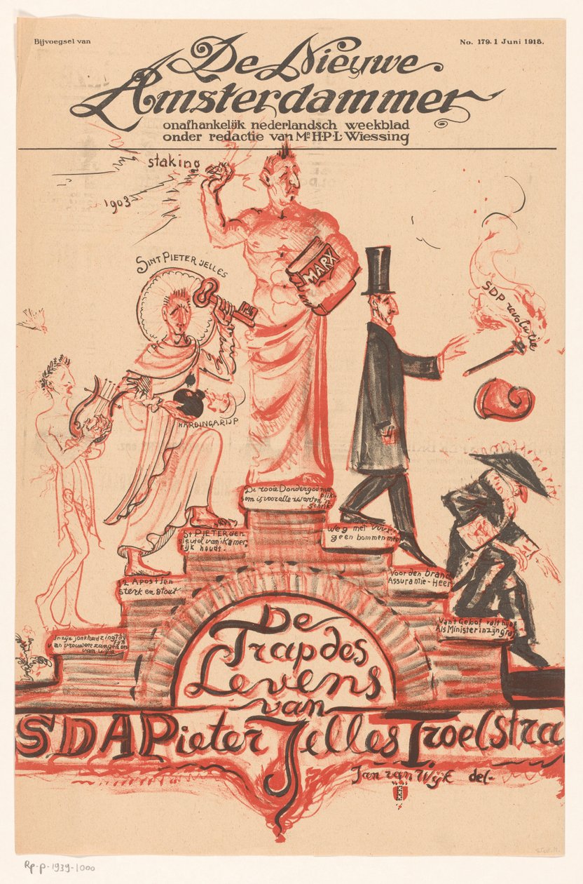 Strona tytułowa dla: „Nowy Amsterdammer”, 18 czerwca 1918 r. Schody życia SDAPieter Jelles Troelstra (tytuł na obiekcie) autorstwa Jan van  Wijk
