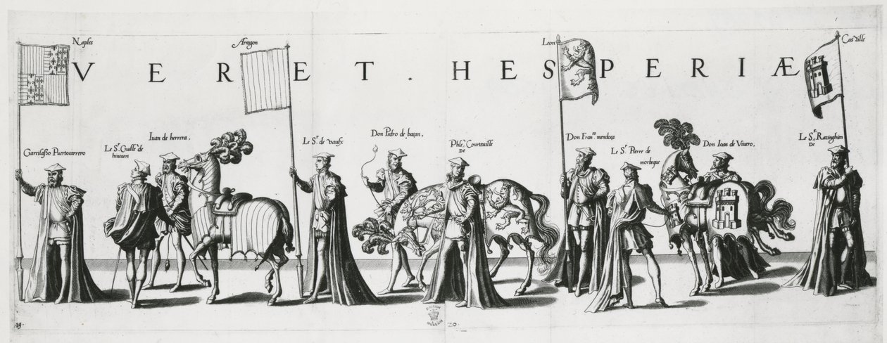 Ramiona Kastylii i Leona na procesji pogrzebowej cesarza Karola V, 1559 autorstwa Jan van and Doetechum Doetechum the elder