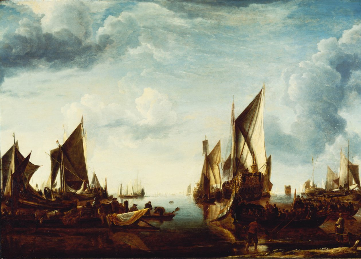 Wizyta właściciela stadniny, księcia Frederika Hendrika, we flocie Stanów Generalnych w Dordrecht w 1646 r., przed 1649 r. autorstwa Jan van de Capelle or Cappelle