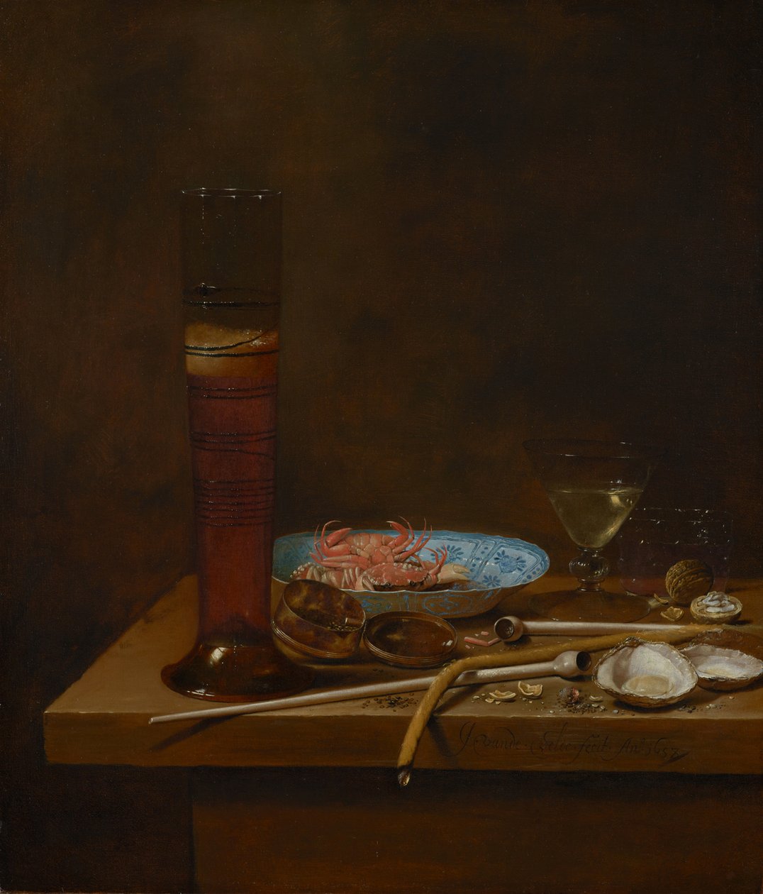 Martwa natura z przyborami do palenia i krabami, 1657 autorstwa Jan van de III Velde