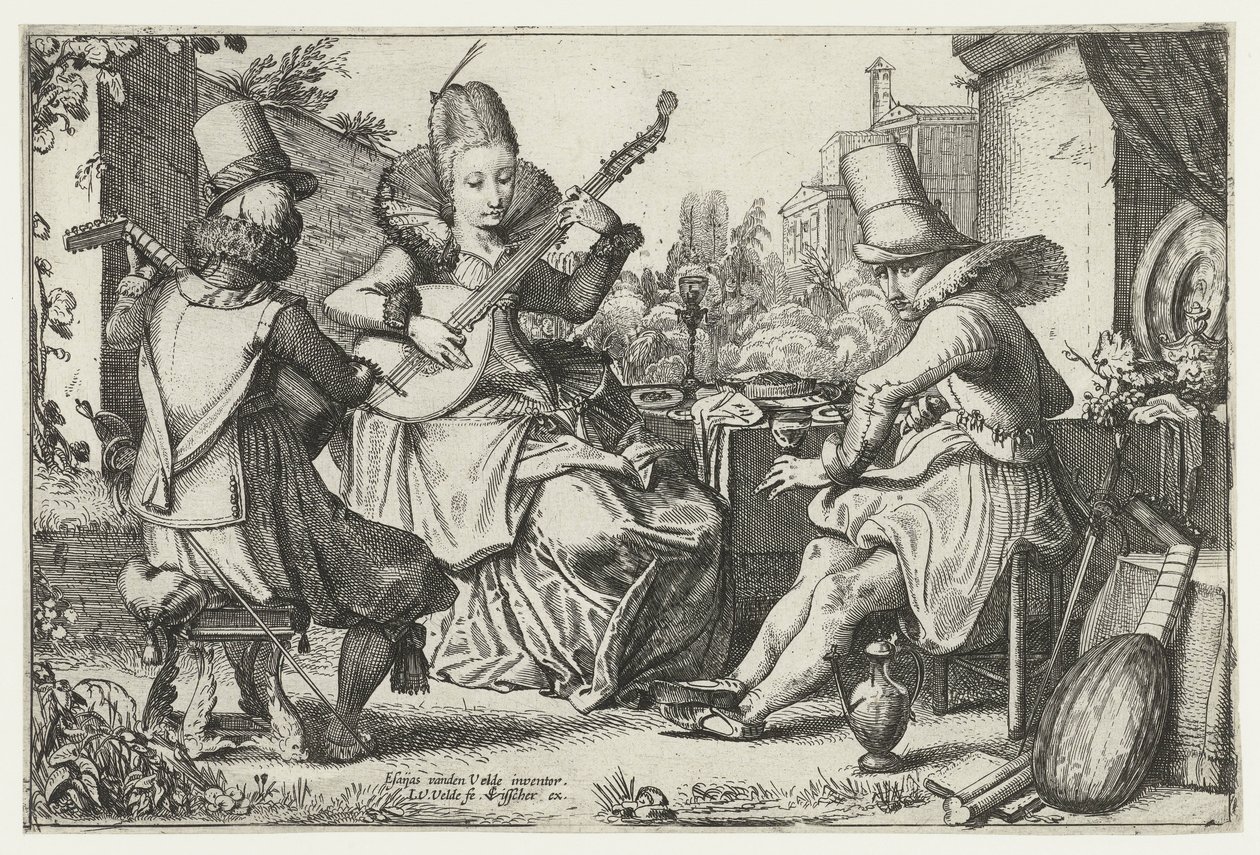 Elegancka firma, tworząca muzykę w ogrodzie autorstwa Jan van de Velde (II)