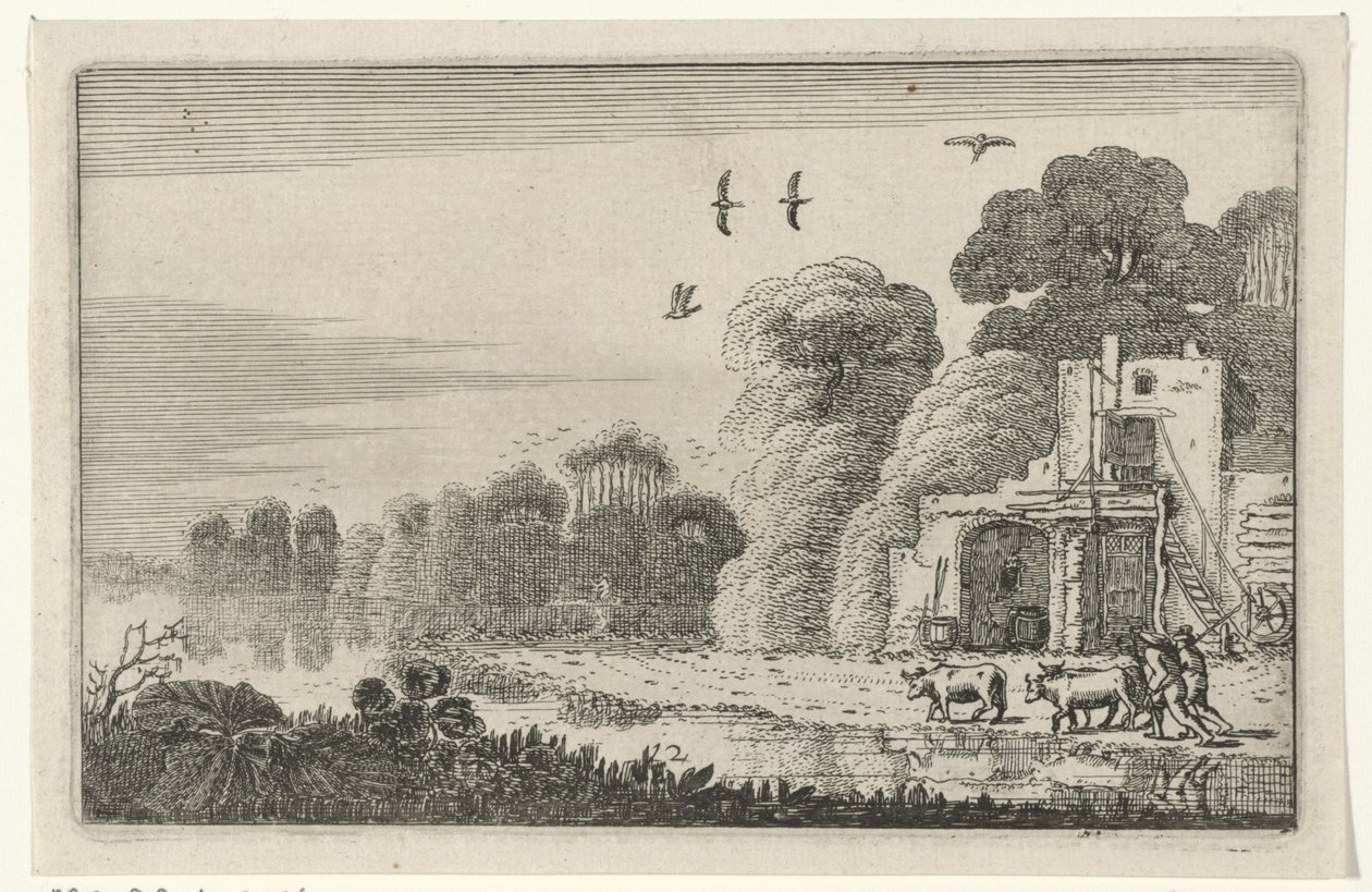 Figuren met koeien bij een ruïne Ruiny (tytuł serii) (tytuł serii) autorstwa Jan van de Velde (II)