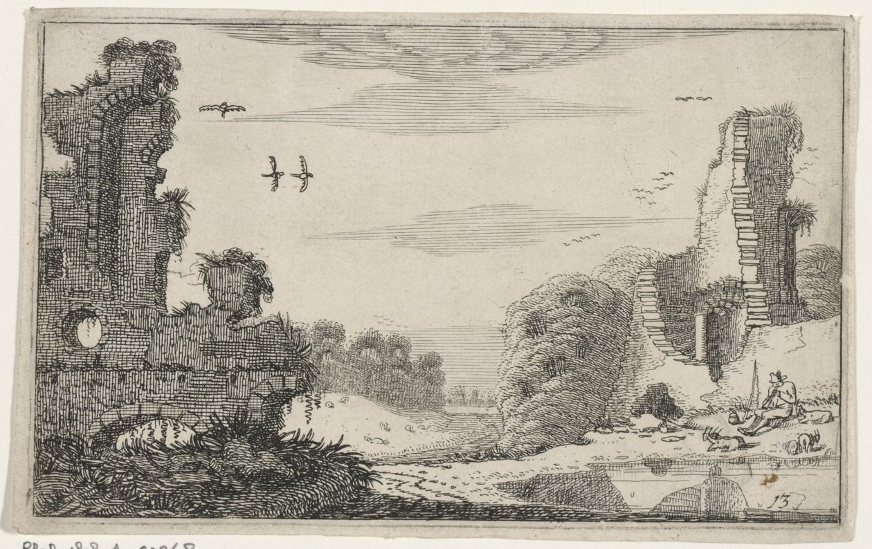 Herder bij een ruin Ruiny (tytuł serii) (tytuł serii) autorstwa Jan van de Velde (II)