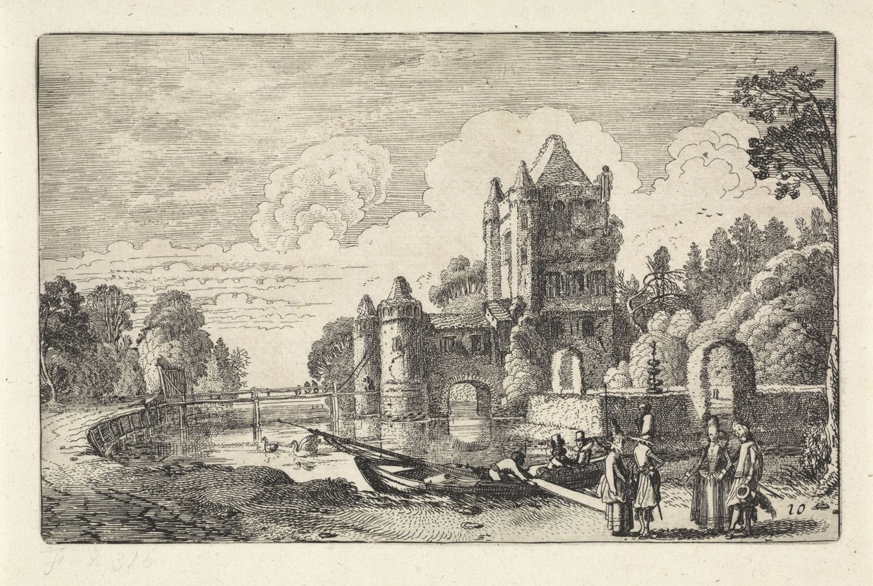 Krajobraz z Bramą Amsterdamską w Haarlem Krajobrazy (tytuł serii) Amenissimae aliquot requculae (tytuł serii) autorstwa Jan van de Velde (II)