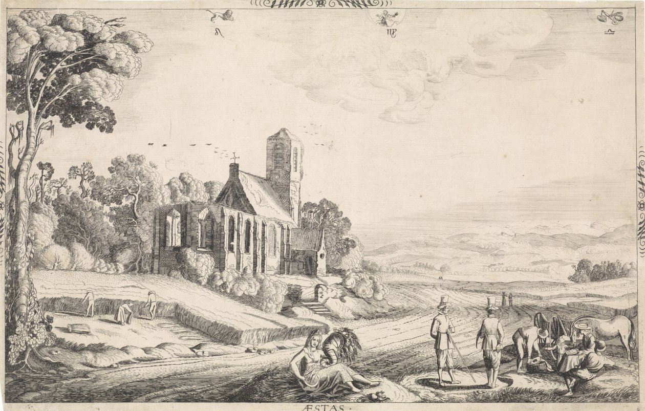 Krajobraz ze zbiorami zbóż Aesty (tytuł na obiekcie) autorstwa Jan van de Velde (II)