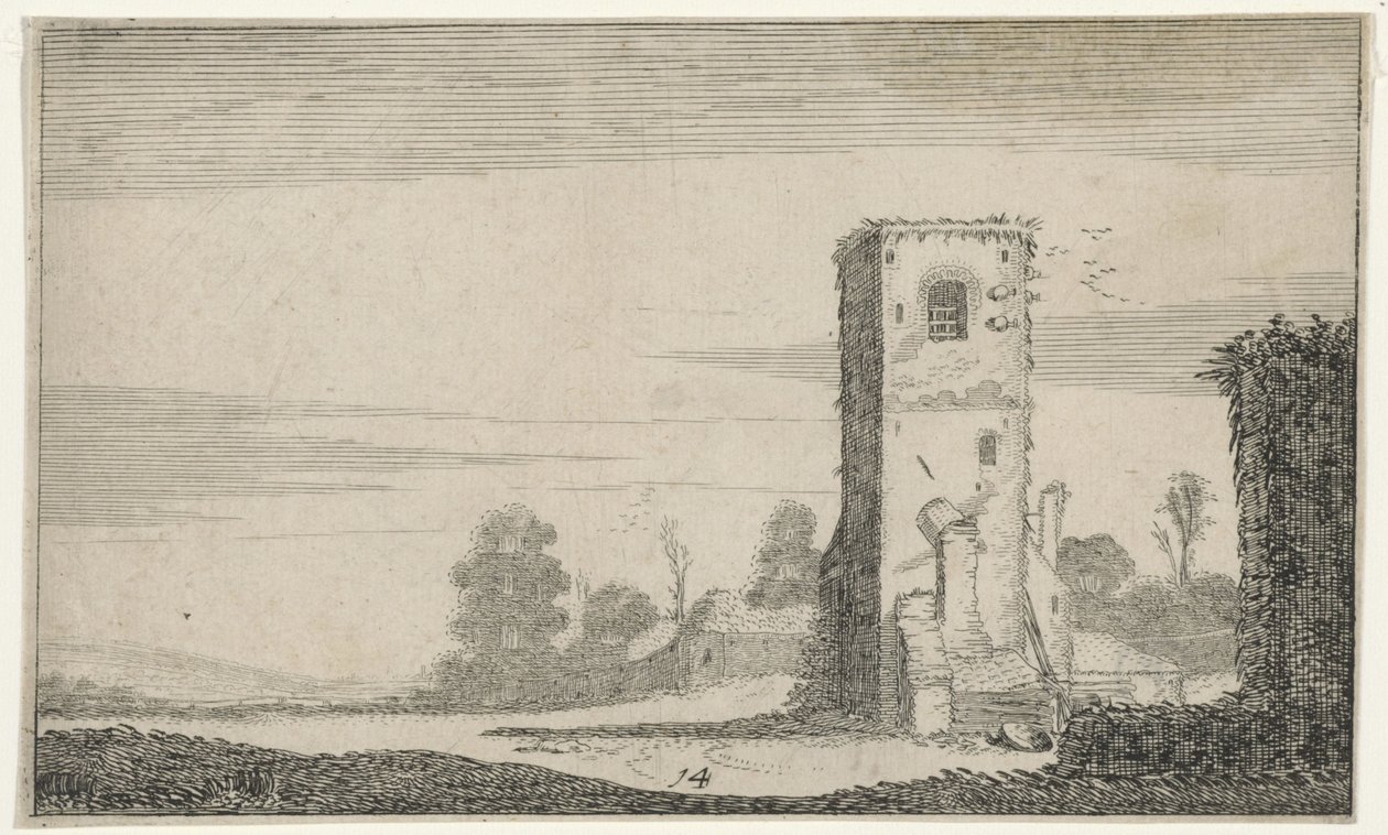 Ruïne van een toren w een landscape Ruiny (tytuł serii) (tytuł serii) autorstwa Jan van de Velde (II)