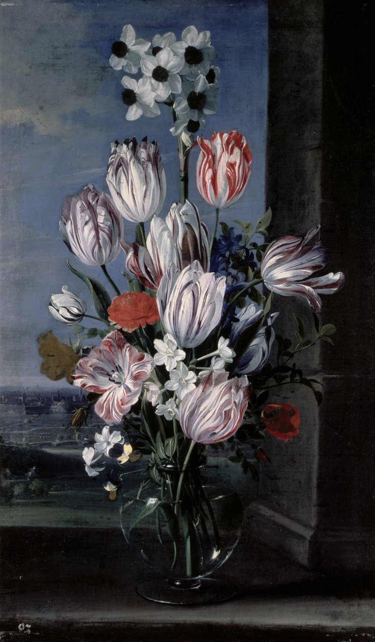 Kwiaty w kryształowym wazonie, 1652 autorstwa Jan van den Hecke