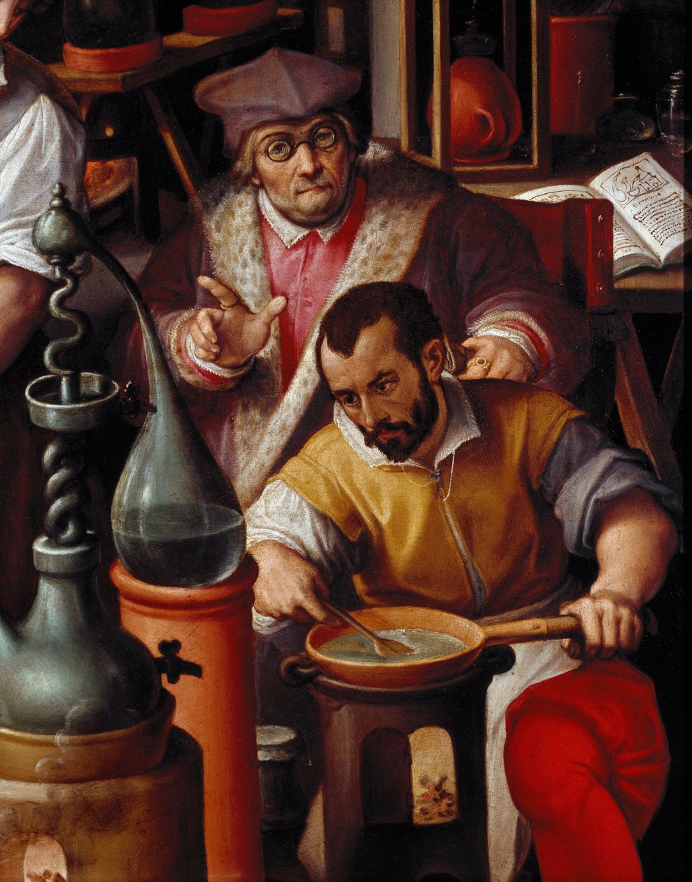 Laboratorium Alchemika, detal autorstwa Jan van der Straet