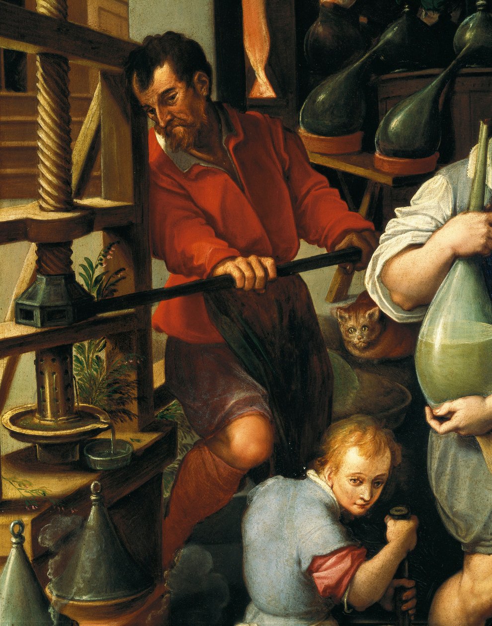 Laboratorium Alchemika, detal autorstwa Jan van der Straet