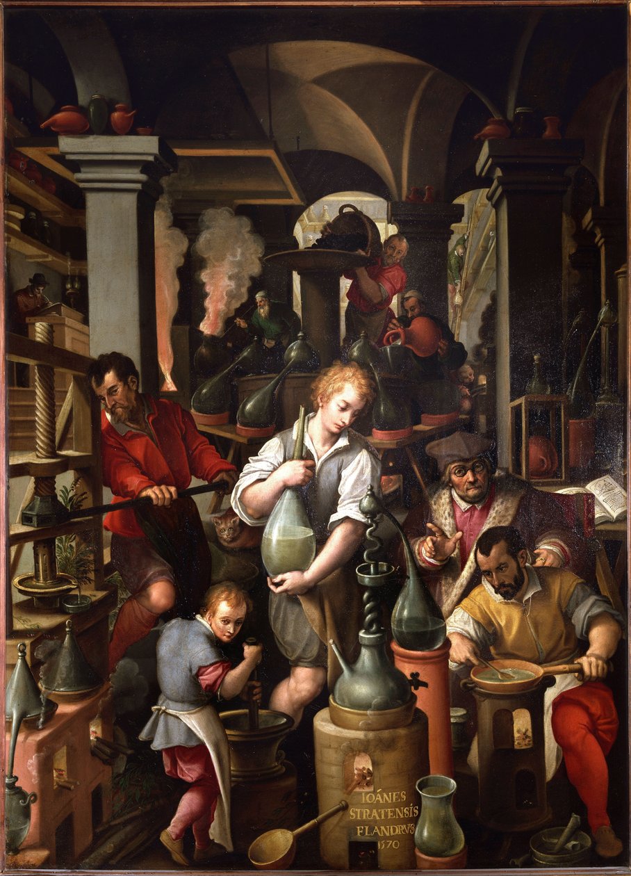 Warsztat alchemika autorstwa Jan van der Straet