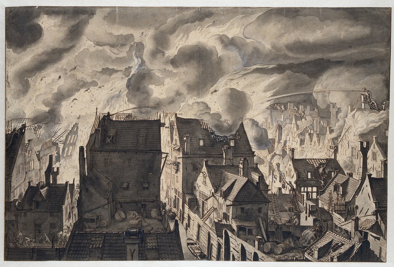 Ogień w Elandsgracht autorstwa Jan van der Heyden